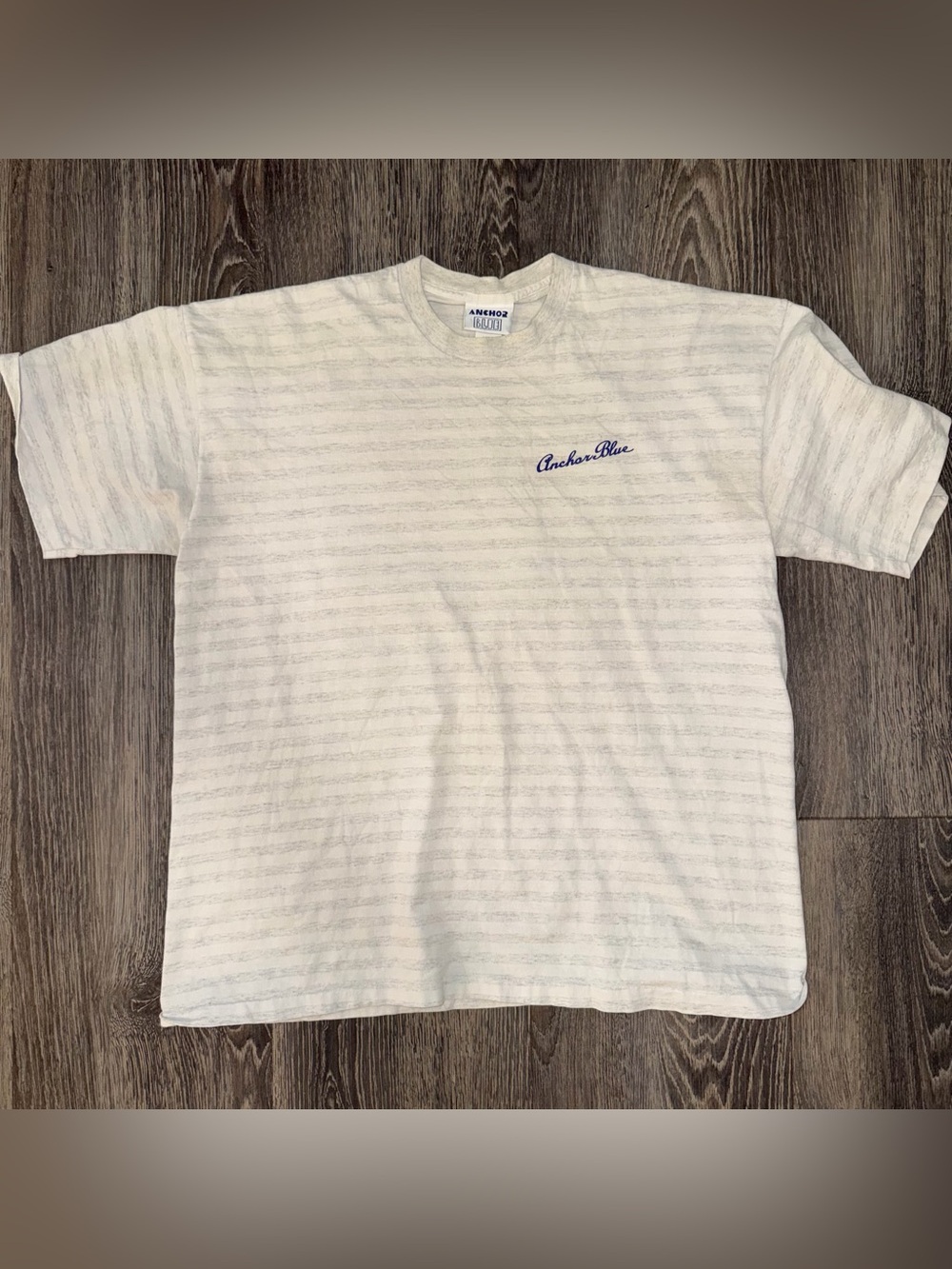 Anchor Blue Men's Cream Striped Short-Sleeve Tee Men’s Large Boats Harbor